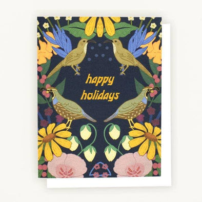 Quail and Thrasher Happy Holidays Card
