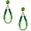 Green and gold hoop earrings on a white background