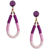 Purple and pink beaded earrings on a white background
